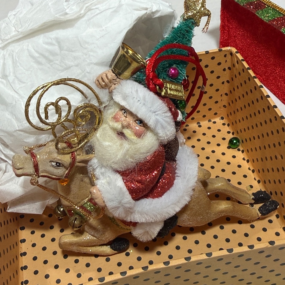 Katherine's Collection Santa Riding Reindeer Christmas Ornament wBox 6in FLAW